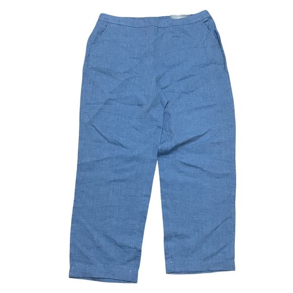Chico's Women's 16 Blue‎ 100% Linen Pull On Elastic Waist Straight Leg Pants NWT - Picture 1 of 6